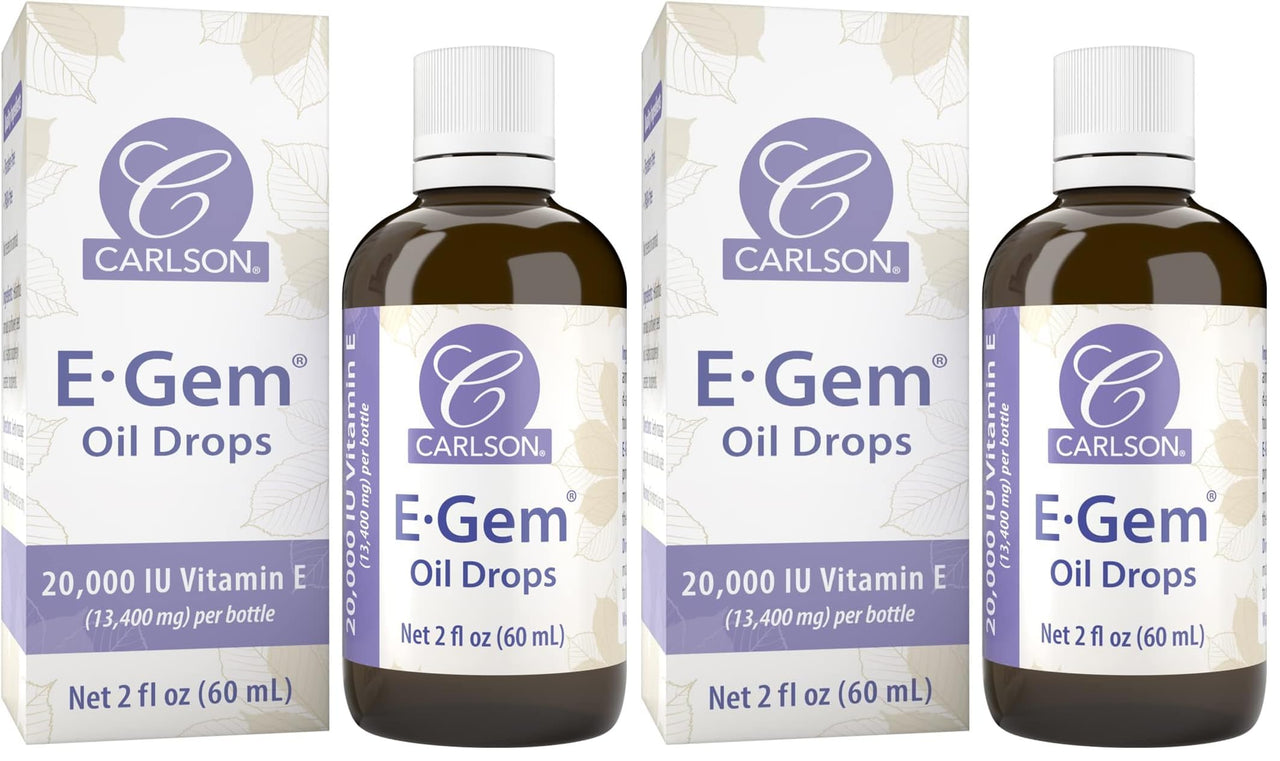 Carlson - E-Gem Oil Drops, 20000 IU Vitamin E, All-Natural, Moisturizes & Nourishes Skin, 2 fl oz (Pack of 2)