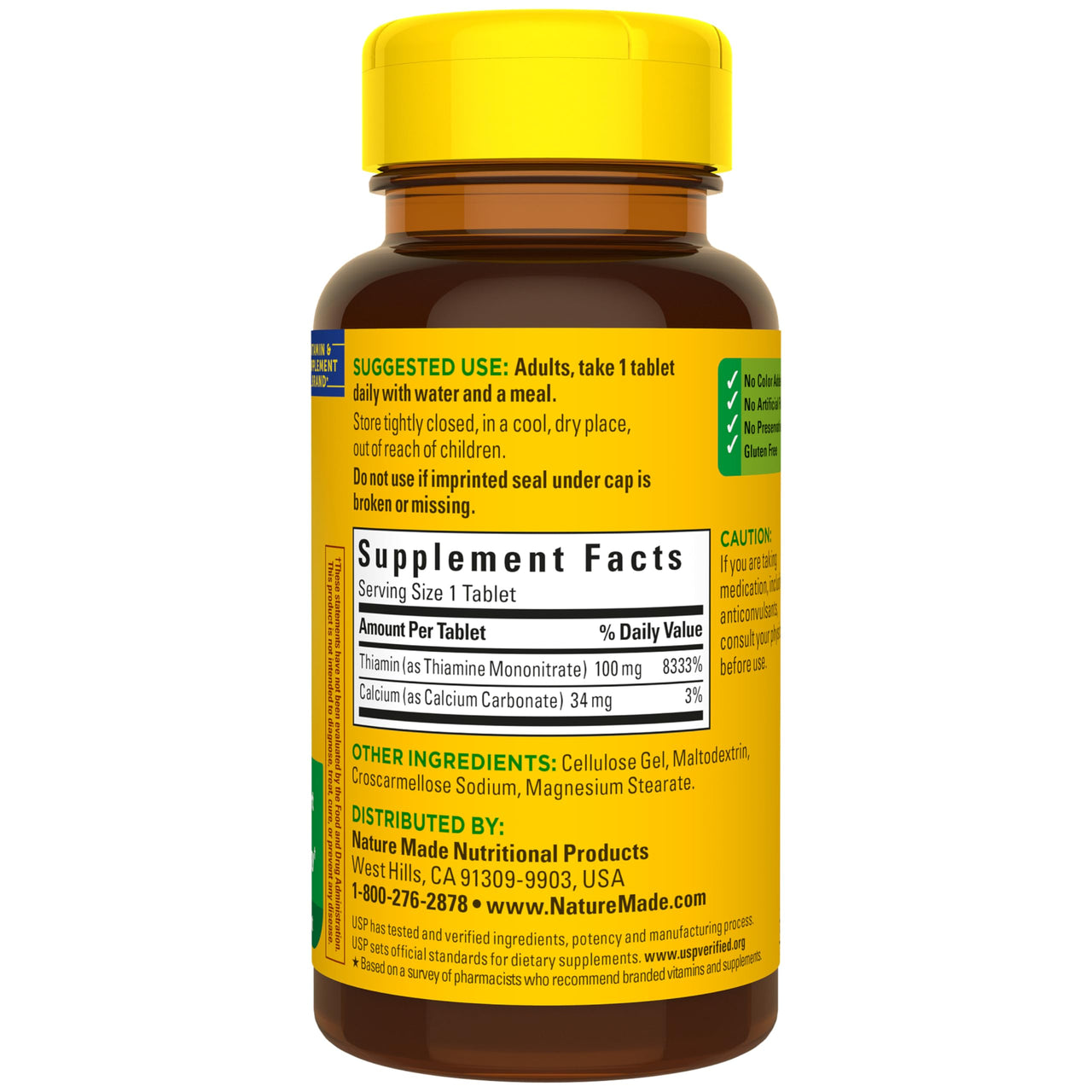 Nature Made Vitamin B1 100mg, Thiamine B1 Supplement for Energy Metabolism Support, 100 Tablets, 100 Day Supply