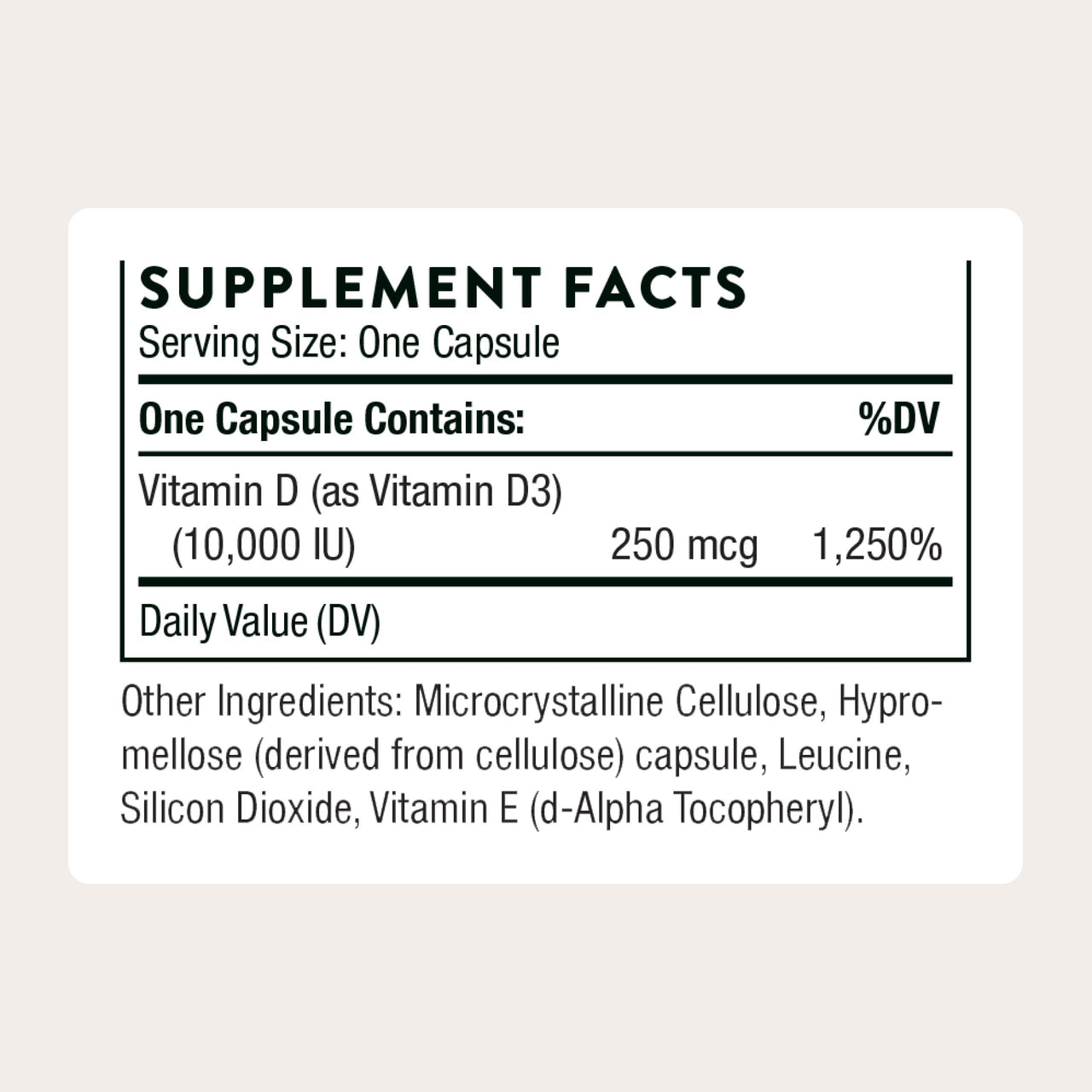 THORNE - Vitamin D-10,000 - Vitamin D3 Supplement - Supports Healthy Bones, Teeth & Muscles, Plus Cardiovascular & Immune Function* - Third-Party Certified - Gluten, Dairy & Soy-Free - 60 Capsules