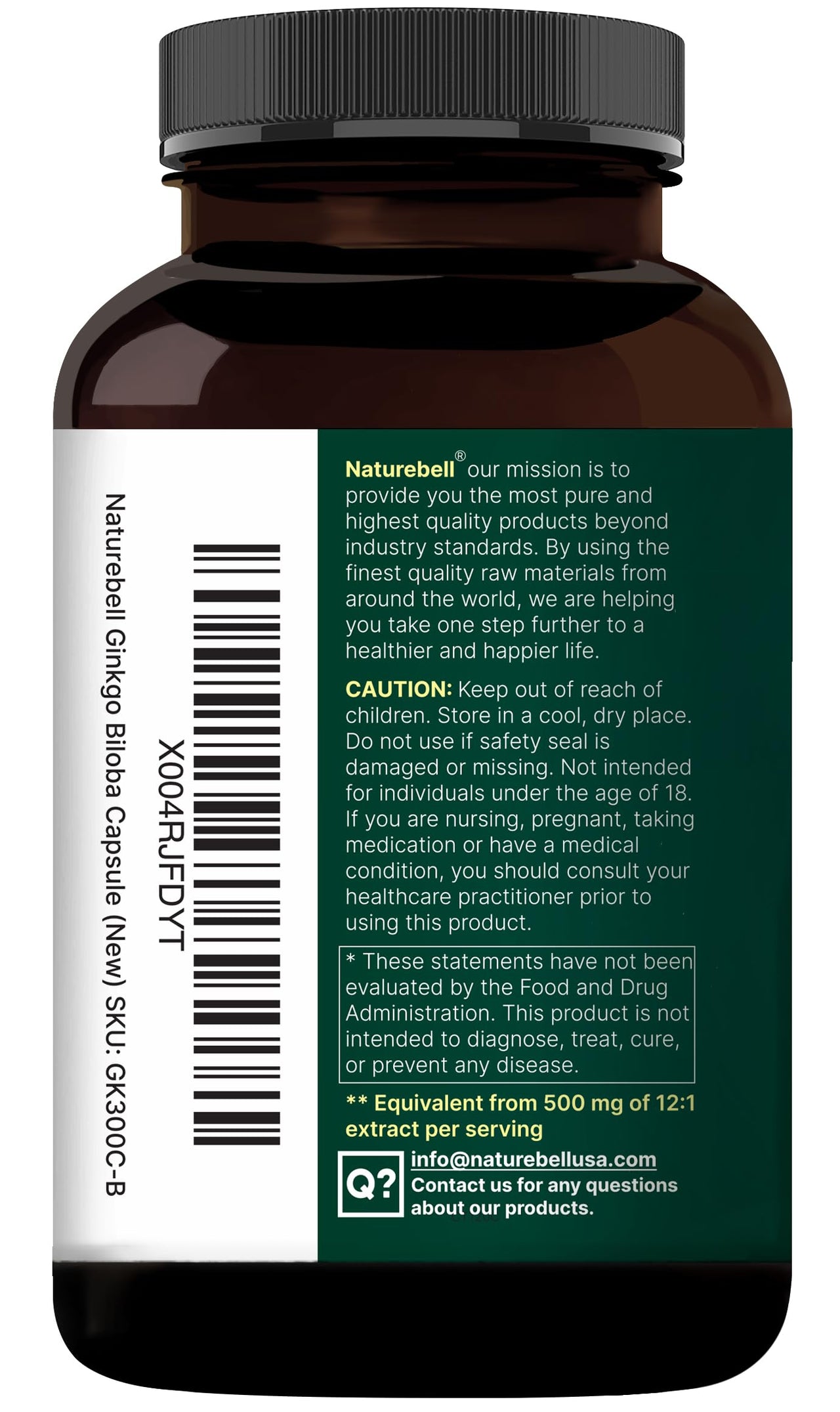 NatureBell Ginkgo Biloba 6,000mg with Panax Ginseng 500mg Per Serving | 300 Capsules – Max Strength Ginko Biloba Extract Supplements - Promotes Memory, Focus, and Brain Health