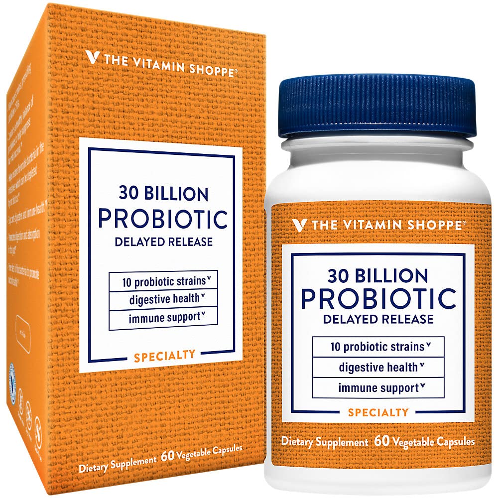 The Vitamin Shoppe Probiotic Delayed Release 30 Billion - with 10 Probiotic Strains to Support Digestive, Immune & Vaginal Health or Yeast Imbalance - Shelf Stable (60 Veggie Caps)