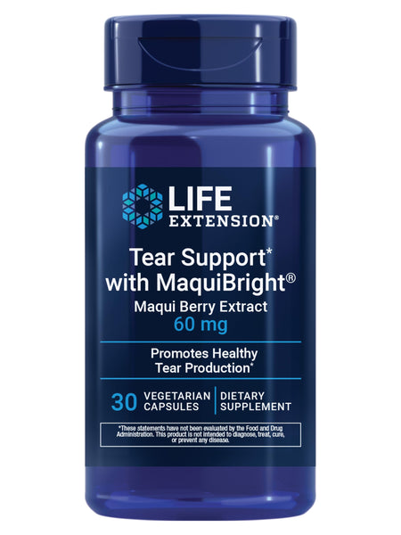 Life Extension Tear Support with MaquiBright®, 60 mg, Maqui Berry Extract for Dry Eyes, Supports Eye Health, Encourages Tear Production, Gluten-Free, Non-GMO, 1 Daily, Vegetarian, 30 Capsules