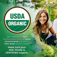 Thumbnail for Zazzee USDA Organic Milk Thistle Extract 30:1, 80% Silymarin, 7500 mg Equivalent, 120 Vegan Capsules, Certified Kosher, High Potency Liver Support Supplement, Antioxidant Support, Non-GMO, Made in USA