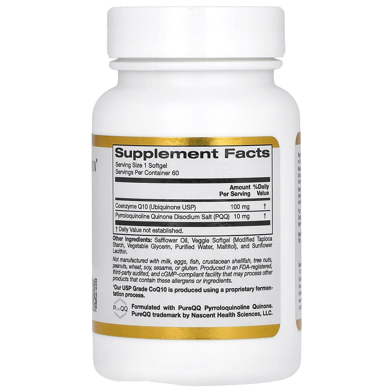 California Gold Nutrition CoQ10 with PQQ, Ubiquinone USP, Tapioca Veggie Softgel with Sunflower Lecithin, 100 mg, 60 Veggie Softgel