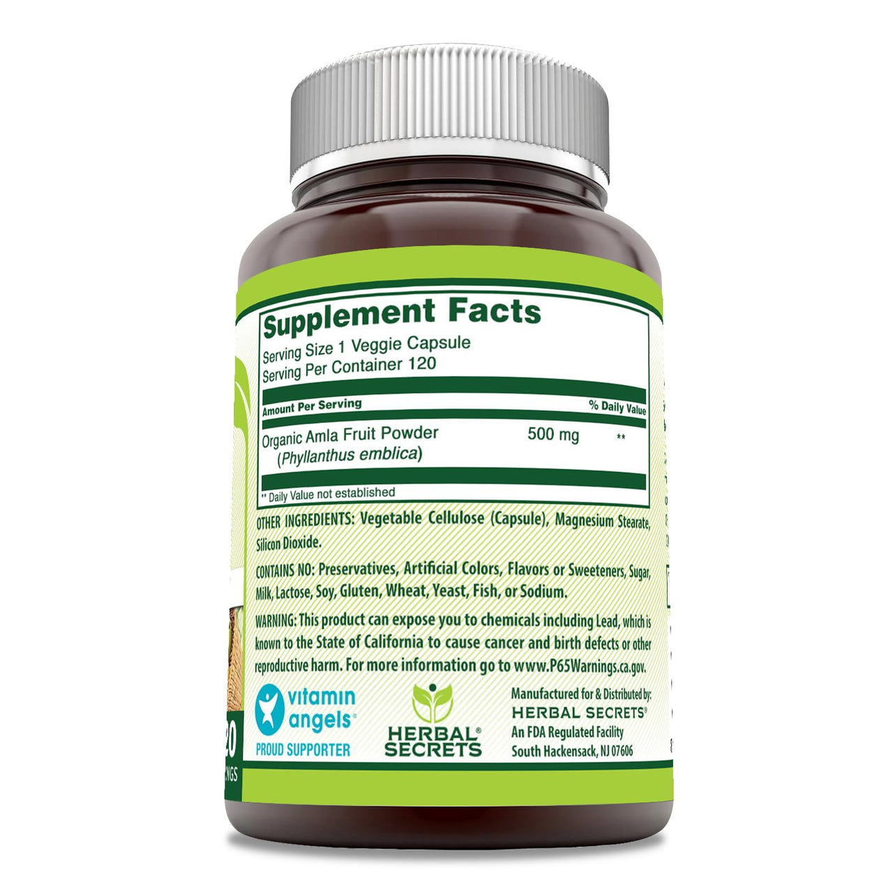 Herbal Secrets Amla Supplement | 500 Mg Per Serving | 120 Veggie Capsules | Made with Natural Amla | Supplement | Non-GMO | Gluten Free | Made in USA