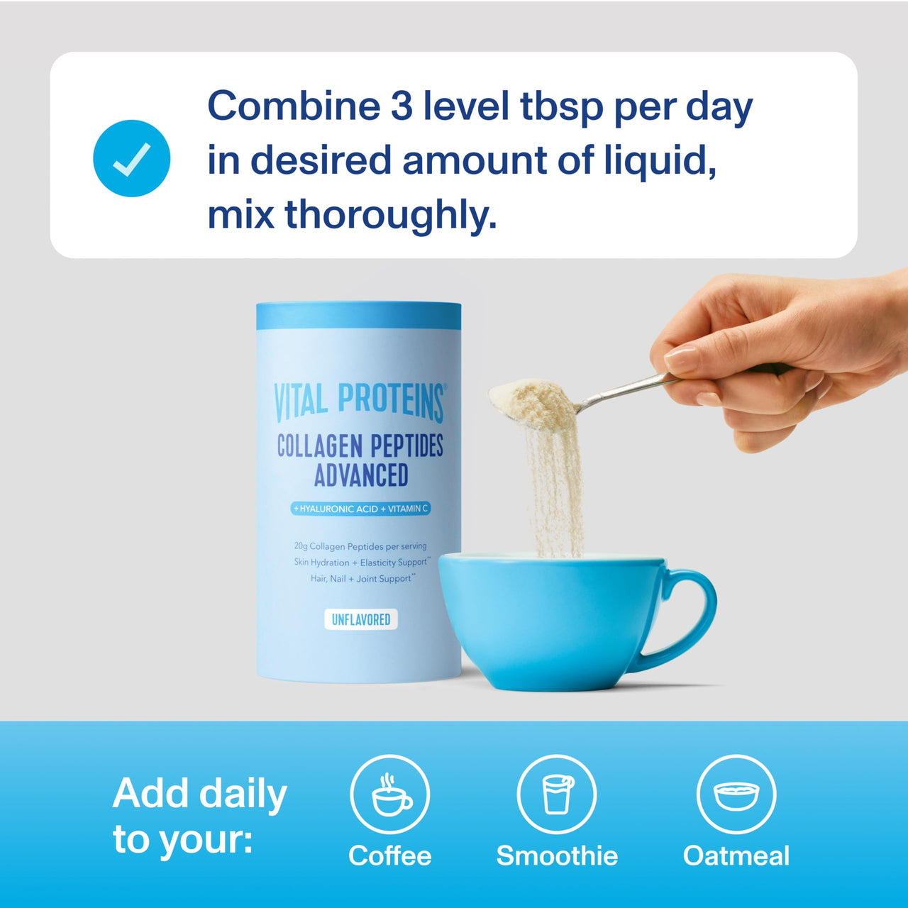 Vital Proteins Collagen Peptides Powder Advanced with Hyaluronic Acid & Vitamin C, Collagen Supplements, Unflavored, 12 Servings