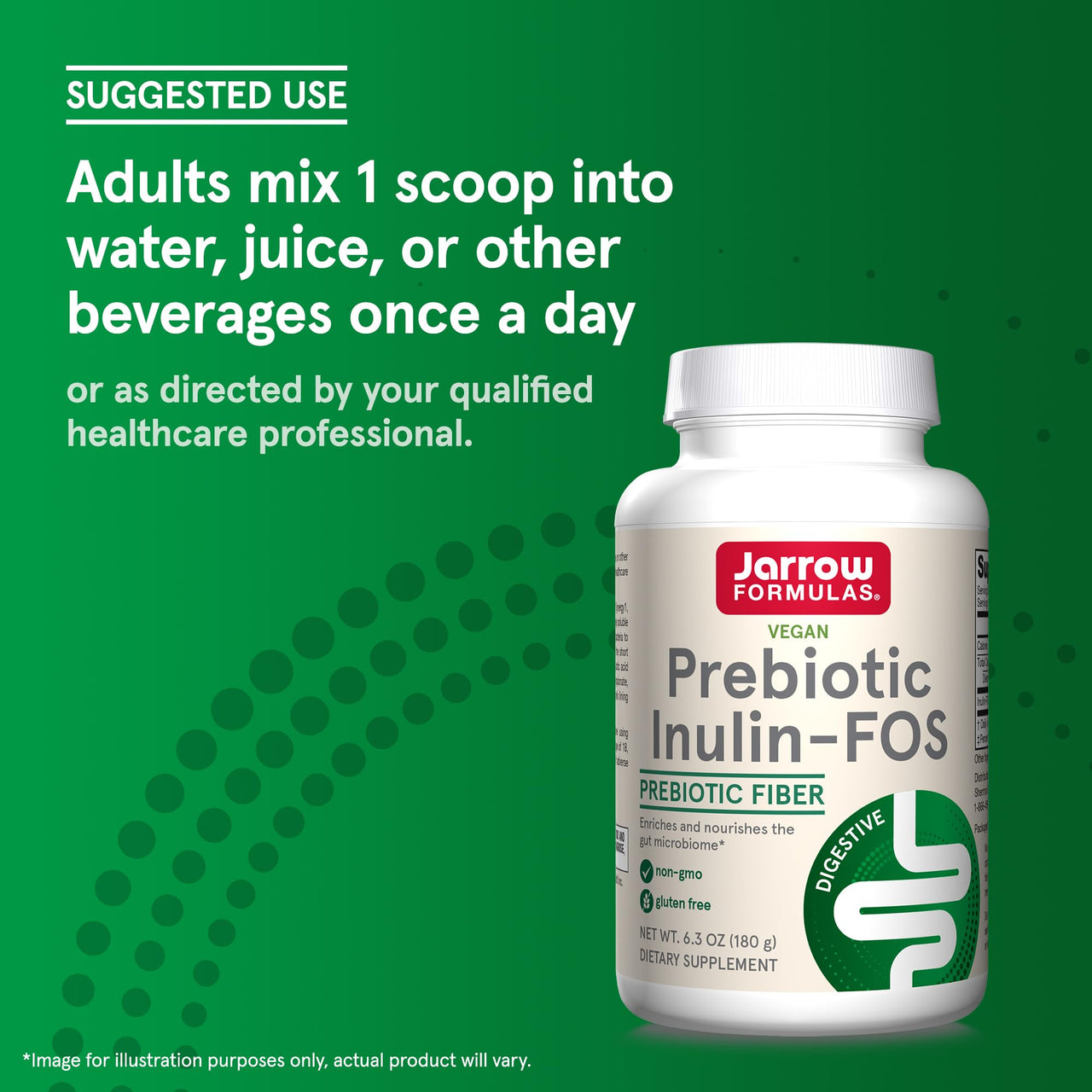 Jarrow Formulas® Prebiotic Inulin FOS Prebiotic Fiber Supplement, 6.3 Oz, Prebiotics for Gut Health and Digestive Support, Approx. 47 Servings