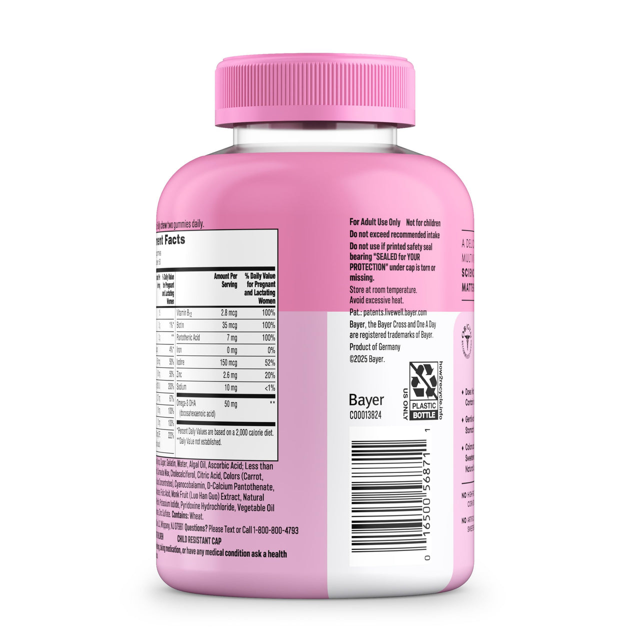 One A Day Prenatal Vitamins for Women Gummies- Pregnancy Vitamins for Women with Folic Acid, DHA, Iodine, Prenatal Gummies, Iron-Free, 120 Ct (Packaging May Vary)