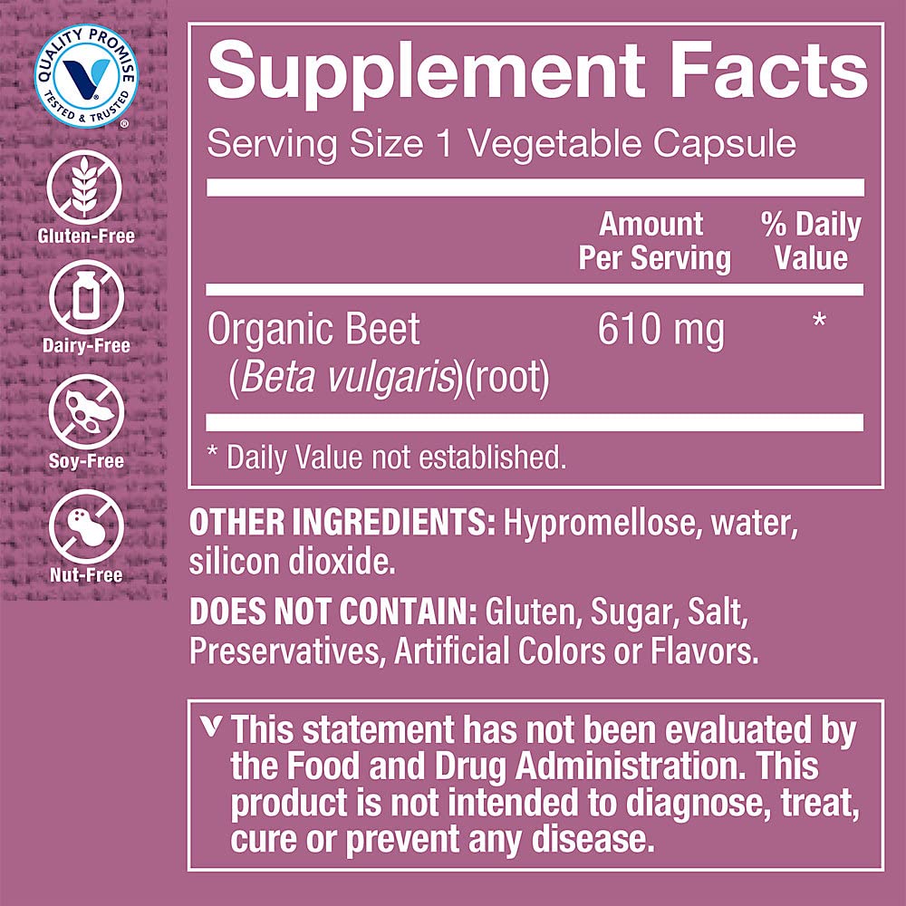 The Vitamin Shoppe Beet Root - Nitric Oxide Superfood - 610 MG (100 Vegetable Capsules)