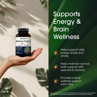 Thumbnail for NatureBell Methyl Folate 15mg - 240 Capsules - 5-MTHF with Methyl B12-15mg L-Methylfolate & 1,000mcg Vitamin B12 - Energy & Cognitive Support Supplement* - Gluten-Free & Non-GMO