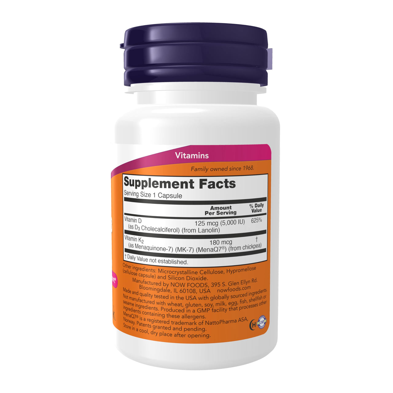 Now Foods Mega D-3 & MK-7 with Vitamins D-3 & K-2, 5,000 IU/180 mcg, Bone & Cardiovascular Support*, 60 Veg Capsules