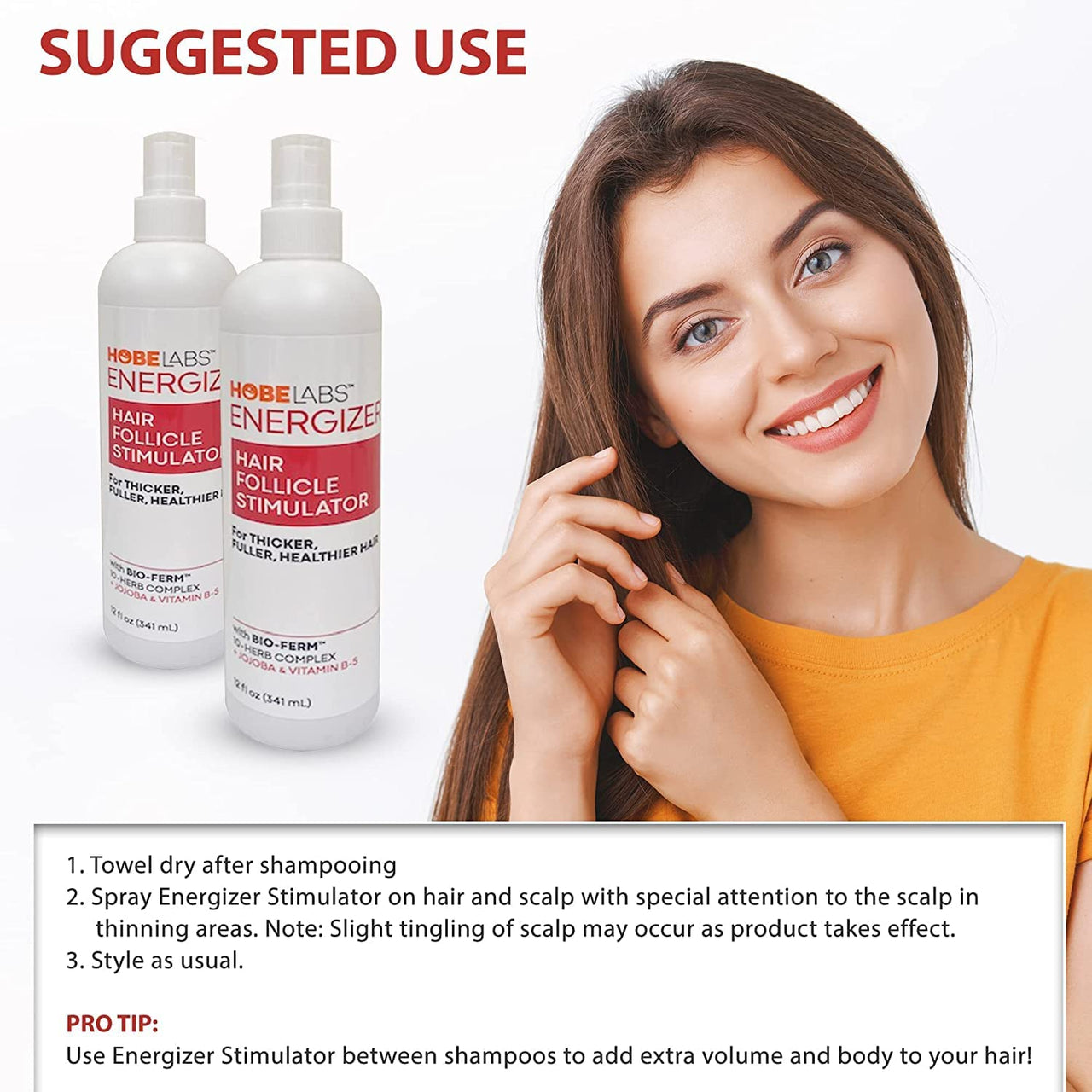 Hobe Labs Energizer Hair Follicle Stimulator with Jojoba and Vitamin B-5 for Thicker, Fuller Hair, 8 oz