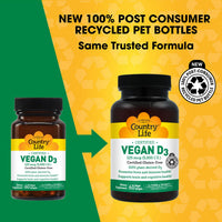 Thumbnail for Country Life Vegan D3 5000 IU – Plant-Derived Vitamin D3 from Lichen – Certified Vegan, Gluten-Free, Non-GMO – Clean, Simple Formula – 60 Softgels
