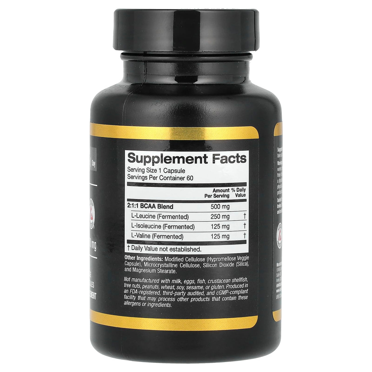 California Gold Nutrition BCAA, AjiPure® Branched Chain Amino Acids 2:1:1 with L-Leucine, L-Isoleucine, and L-Valine, 500 mg, 60 Veggie Capsules