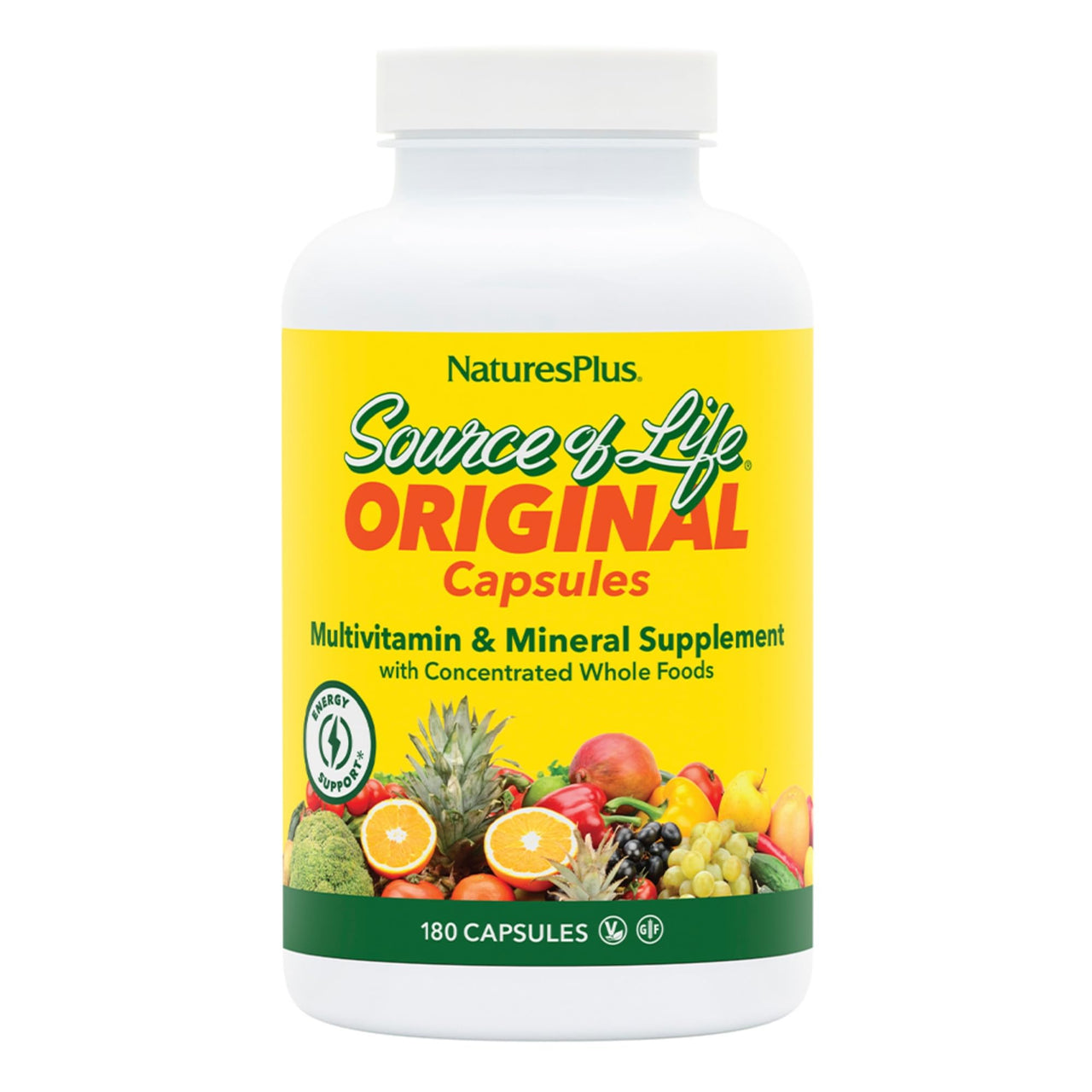 NaturesPlus Source of Life - 180 Capsules - Multivitamin & Mineral Supplement - Supports Natural Energy & Overall Well-Being - Gluten Free, Vegetarian - 20 Servings