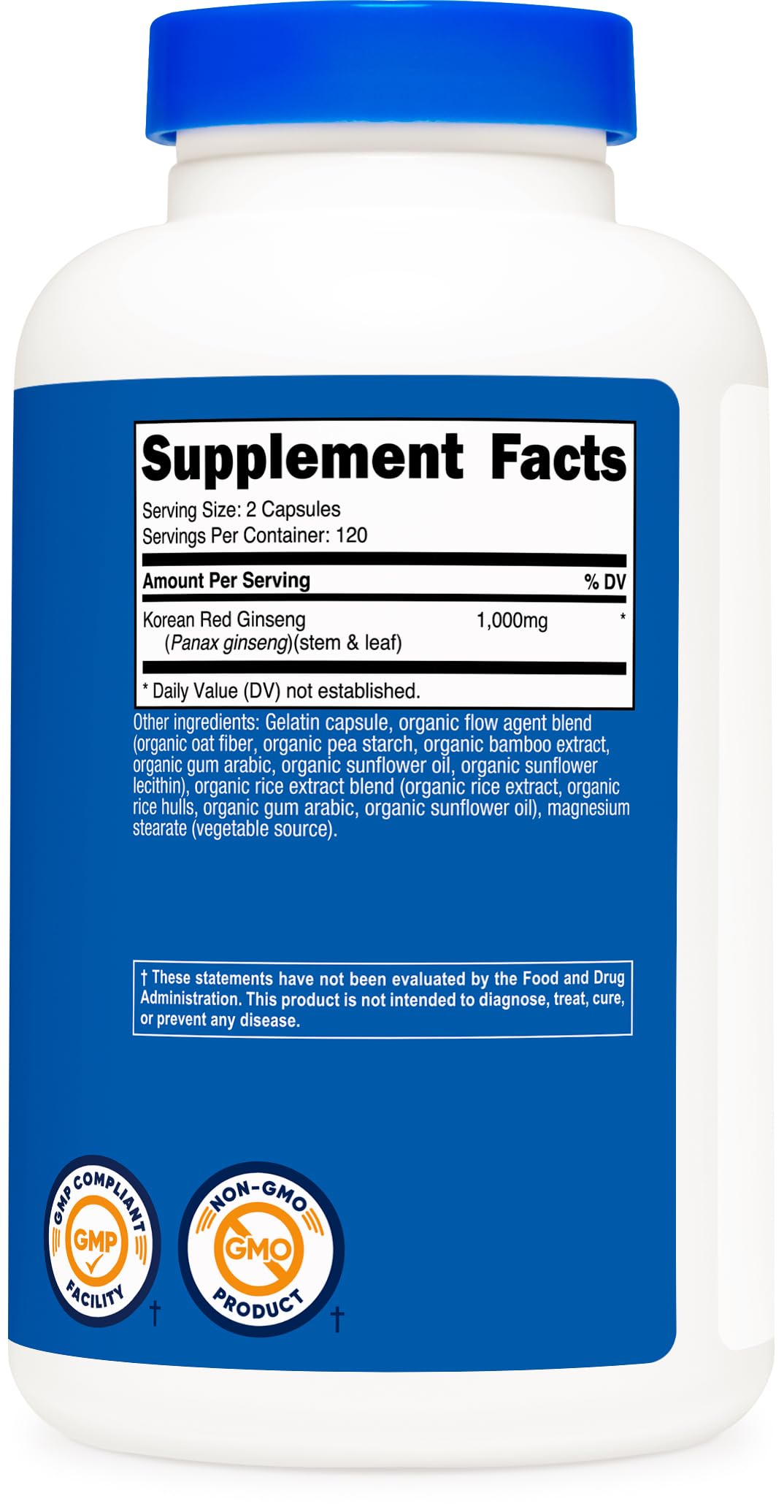 Nutricost Korean Ginseng 1000mg Serving, 240 Capsules - 500mg Per Capsule, 120 Servings - Korean Panax Red Ginseng - Gluten Free & Non-GMO