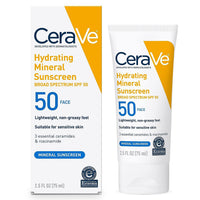 Thumbnail for CeraVe 100% Mineral Sunscreen SPF 50, Face sunscreen With Zinc Oxide & Titanium Dioxide, Hyaluronic Acid + Niacinamide + Ceramides, Oil Free, Travel Size 2.5 oz
