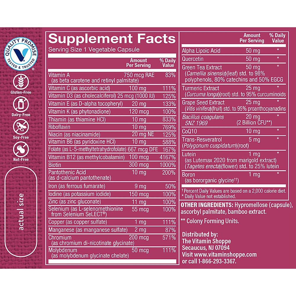 The Vitamin Shoppe WomenaTMs Once Daily Multivitamin a Immune, Energy, Digestive, and Stress Support (60 Capsules)