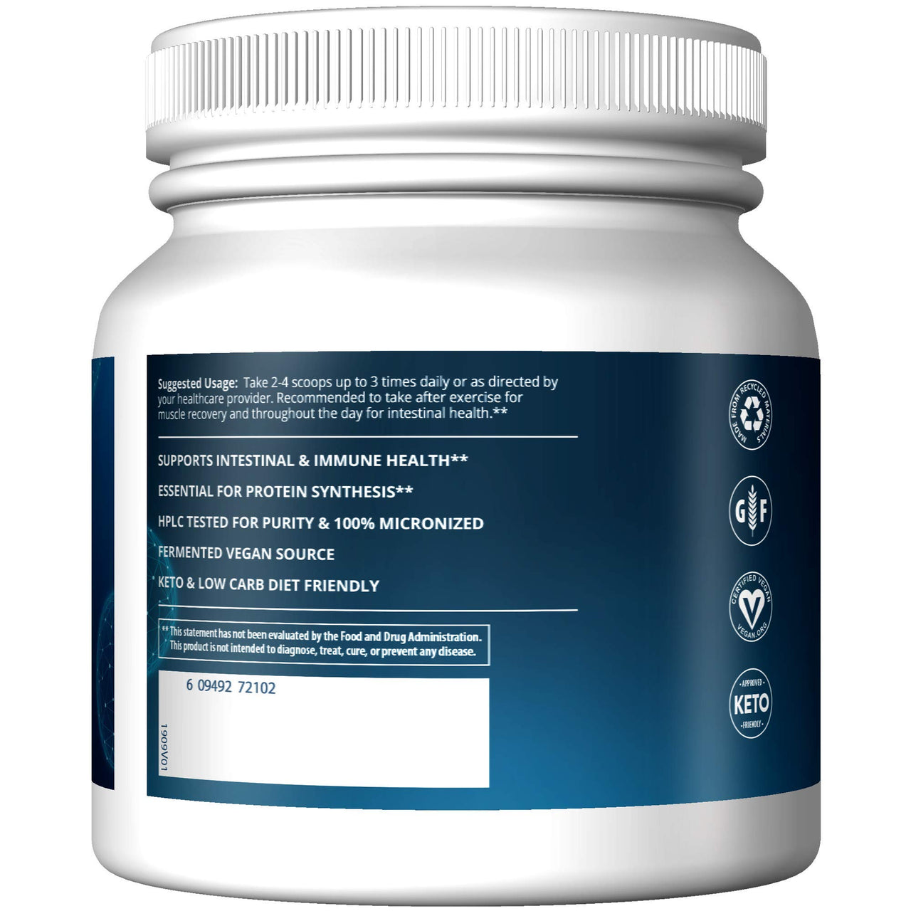 MRM Nutrition L‑Glutamine 500 Powder - For Women & Men - 500 Grams Fermented L-Glutamine Amino Acid Supplement for Recovery, Muscle Support, Immune & Gut Health, Vegan Glutamine- 100 Servings