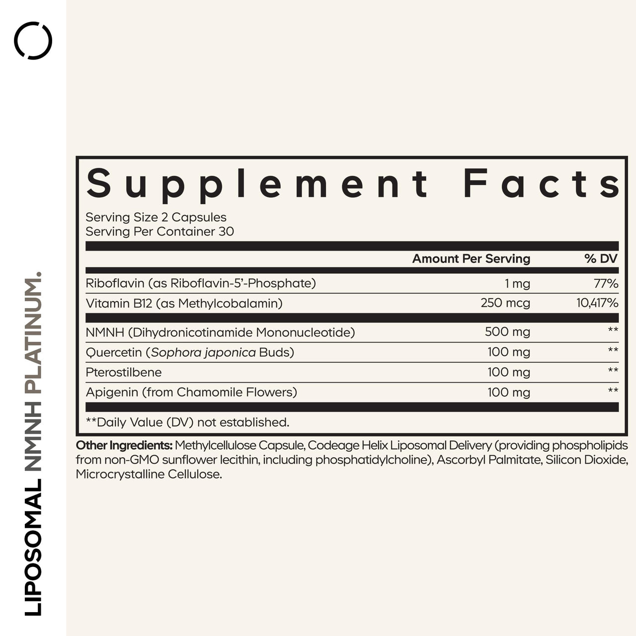 Codeage Liposomal NMNH Platinum - 500 mg NMNH Supplement, NAD+ Precursor with Quercetin, Pterostilbene, Apigenin, Active B Vitamins B2 Riboflavin & Vitamin B12 Methylcobalamin - Non-GMO - 60 Capsules