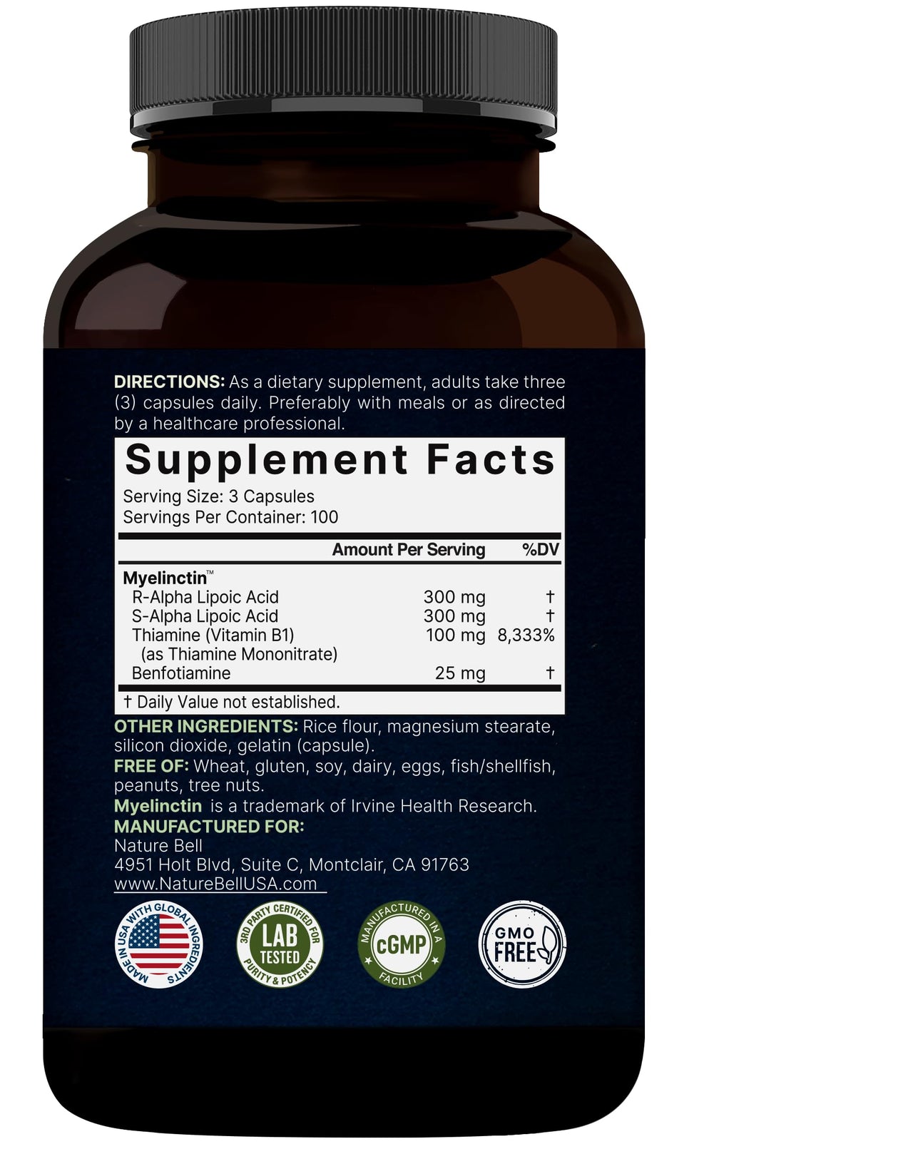 NatureBell Alpha Lipoic Acid Complex, 600mg, 300 Capsules | 4-in-1 Myelinctin Formula with R-ALA, S-ALA, Thiamine & Benfotiamine | High Absorption & Antioxidant Support | Non-GMO, Gluten-Free