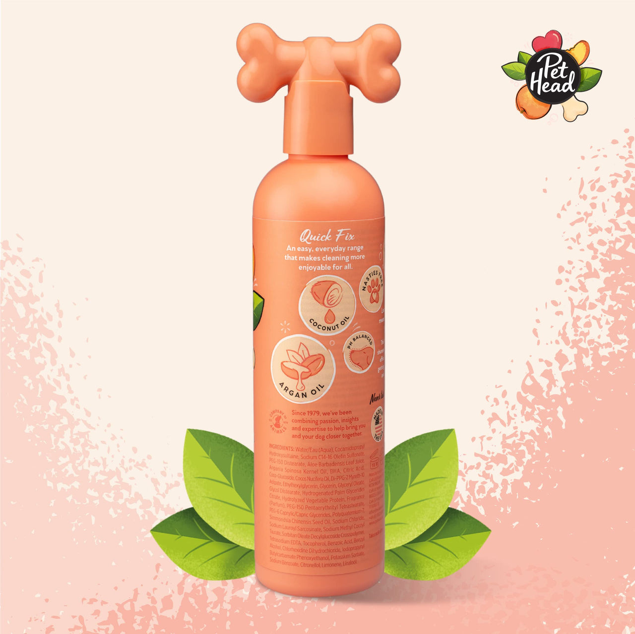 Pet Head Quick Fix 2 in 1 Dog Shampoo and Conditioner | Peach Scent | Dog Shampoo for Smelly Dogs | Nourishes and Softens Coat & Skin | Vegan | Gentle Formula for Puppies | Made in USA | 16fl oz.