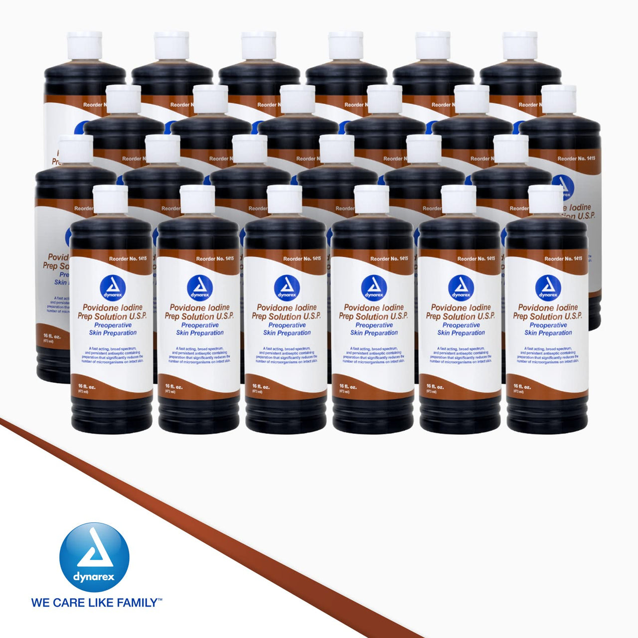Dynarex Povidone Iodine Prep Solution USP, Effective Topical Antiseptic for Skin Cleansing and Preparation Prior to Medical Procedures, Brown, 1 Case, 24-16 Fluid Ounce Bottle