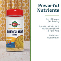Thumbnail for KAL Nutritional Yeast Flakes, Fortified with B12, Folic Acid & Other B Vitamins, Unsweetened, Great Nutty Flavor, Vegan & Gluten Free, 60-Day Money Back Guarantee, Made in The USA, 20 Servings, 3.1oz