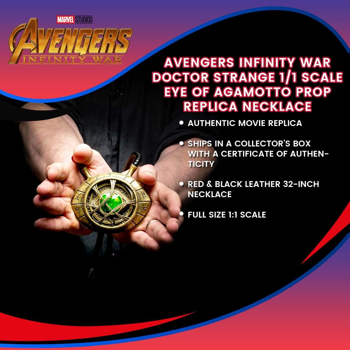 Marvel’s Doctor Strange Eye of Agamotto Replica Necklace | Officially Licensed Marvel Collectible Prop | Premium Quality Movie Replicas | Superhero Accessory Perfect For Cosplay, Costumes, Halloween