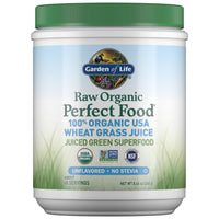 Thumbnail for Garden of Life Raw Organic Perfect Food 100% Organic USA Wheat Grass Juice - Juiced Green Superfood Greens Powder, 60 Servings - Stevia-Free, Non-GMO, Vegan, Gluten Free Whole Food Dietary Supplement