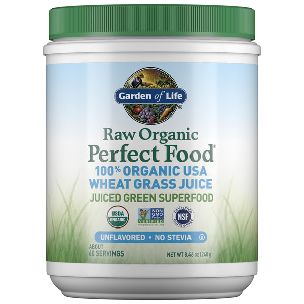 Garden of Life Raw Organic Perfect Food 100% Organic USA Wheat Grass Juice - Juiced Green Superfood Greens Powder, 60 Servings - Stevia-Free, Non-GMO, Vegan, Gluten Free Whole Food Dietary Supplement