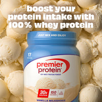 Thumbnail for Premier Protein Powder, Vanilla Milkshake, 30g Protein, 1g Sugar, 100% Whey Protein, Keto Friendly, No Soy, Gluten Free, 23.3 oz (17 Servings)