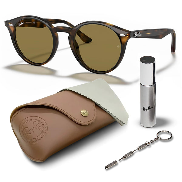 Ray-Ban RB2180 Round Shape Sunglasses With Eyewear Kit Bundle - High Bridge Fit - Ideal Formal and Casual Wear Retro Sunglasses