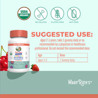 Thumbnail for MaryRuth Organics Toddler Multivitamin Gummies + Postbiotics | USDA Organic | Vitamins for Kids Ages 2+ | Immune Support | Vitamin C | Vitamin D3 | Vitamin A | Zinc | Vegan | Non-GMO | 60 Servings