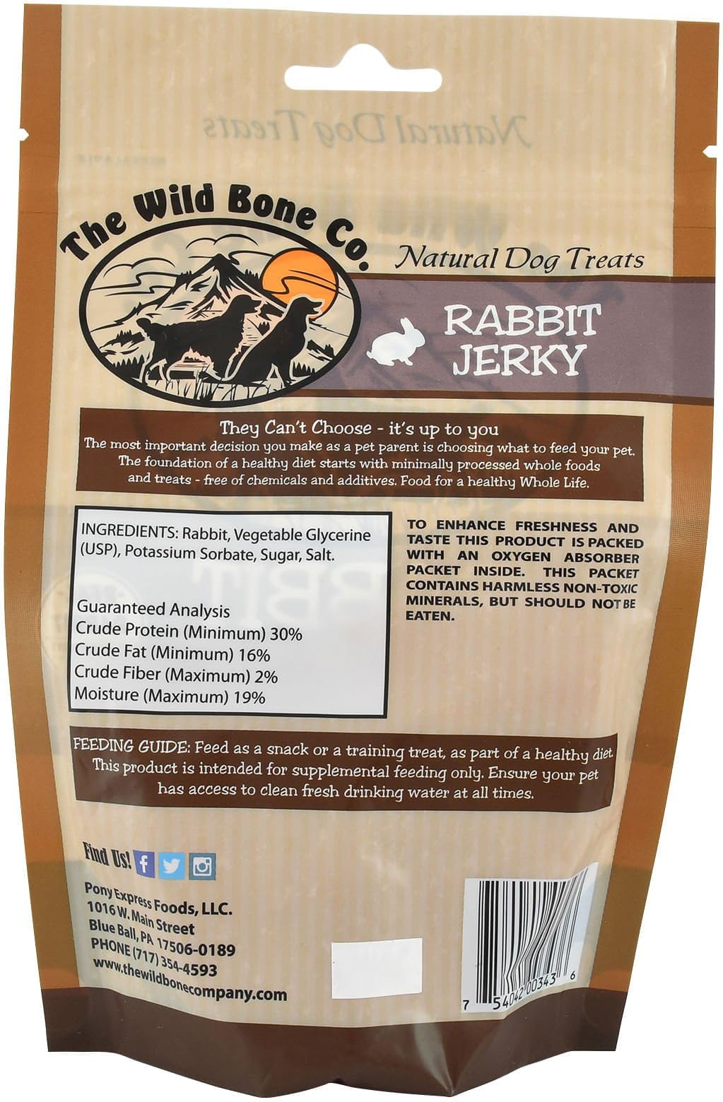 Wild Bone Company Rabbit Jerky Natural Dog Treats, 2.25 Ounces, Made in The USA