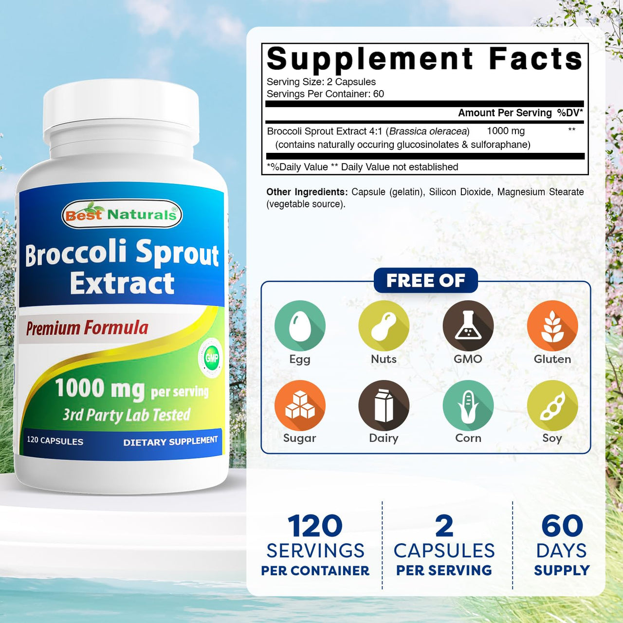 Best Naturals Broccoli Sprouts Extract, 1000 mg, 120 Count