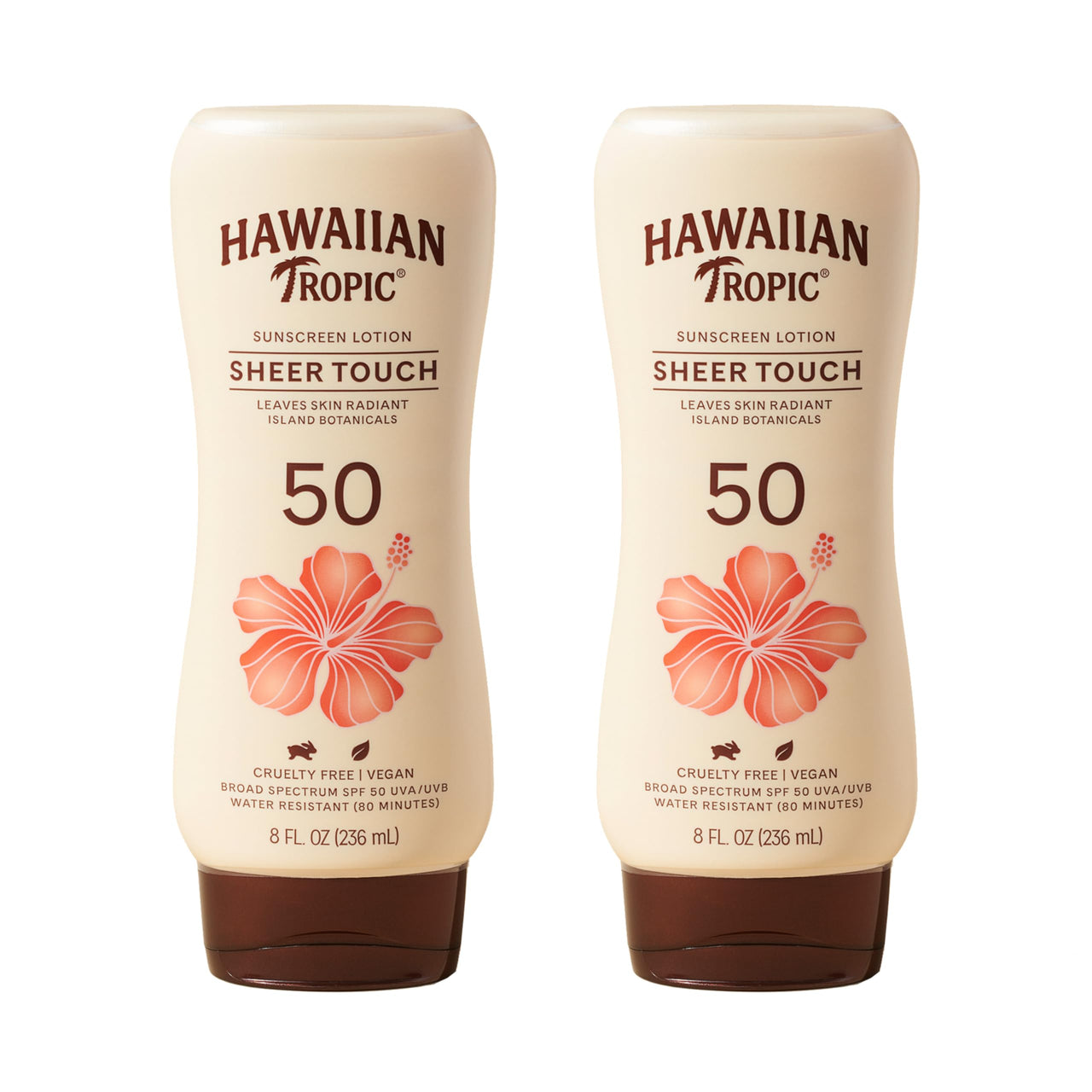 Hawaiian Tropic Sheer Touch Ultra Radiance Lotion Sunscreen SPF 50, 8oz Twin Pack | Hawaiian Tropic Sunblock, Oxybenzone Free Body Sunscreen Pack, 8oz each