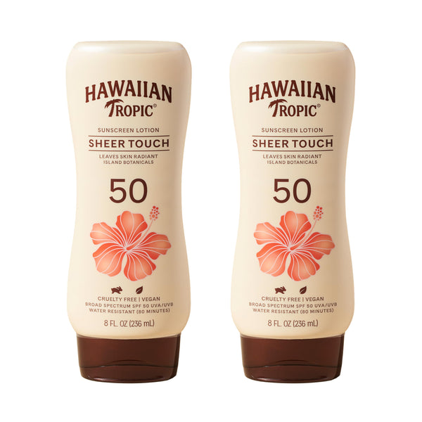 Hawaiian Tropic Sheer Touch Ultra Radiance Lotion Sunscreen SPF 50, 8oz Twin Pack | Hawaiian Tropic Sunblock, Oxybenzone Free Body Sunscreen Pack, 8oz each