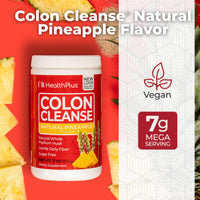 Thumbnail for Health Plus Colon Cleanse Digestive Support | No Artificial Flavors | Daily Fiber for Toxin Elimination to Reduce Bloating | Psyllium Husk | Pineapple Flavor | 9 Ounces, 36 Servings
