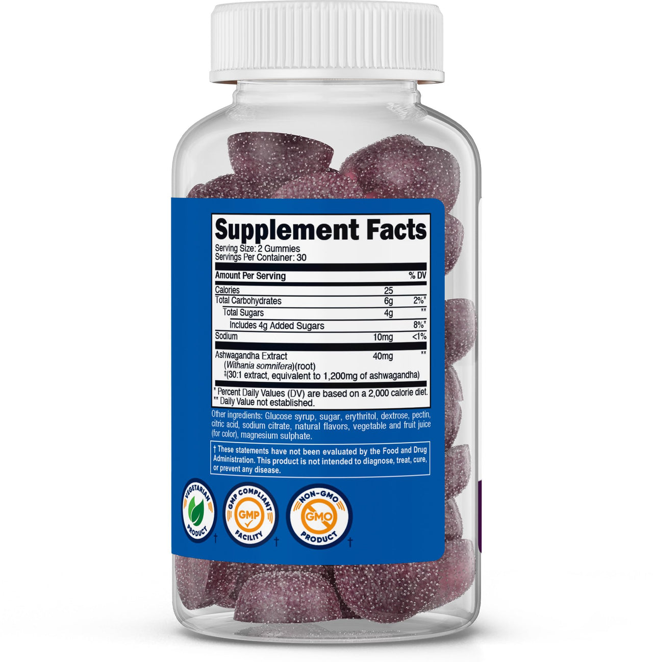 Nutricost Ashwagandha Gummies (Mixed Berry) 1,200mg Equivalent from 40mg of 30:1 Extract Per Serving, 60 Gummies for 30 Servings Per Bottle - Vegetarian, GMO Free and Gluten Free