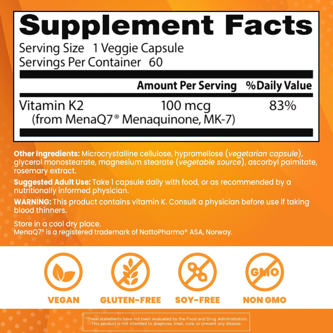 Doctor's Best, Natural Vitamin K2 MK-7 with MenaQ7, 100 mcg, 60 Veggie Caps