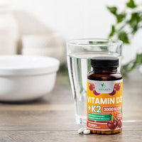 Thumbnail for Vitamin D3 K2, Chewable Cherry D3 2000 iu Plus K2 (MK-7) 75 mcg - 2 in 1 Vitamins D & K Complex - Vitamin K2 MK7 + D3 Supplement Supports Immune & Heart Health, Calcium Absorption, Bones - 60 Tablets