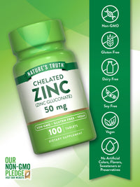 Thumbnail for Nature's Truth Chelated Zinc 50mg | 100 Tablets | Essential Mineral Supplement | from Zinc Gluconate | Vegan, Non-GMO & Gluten Free