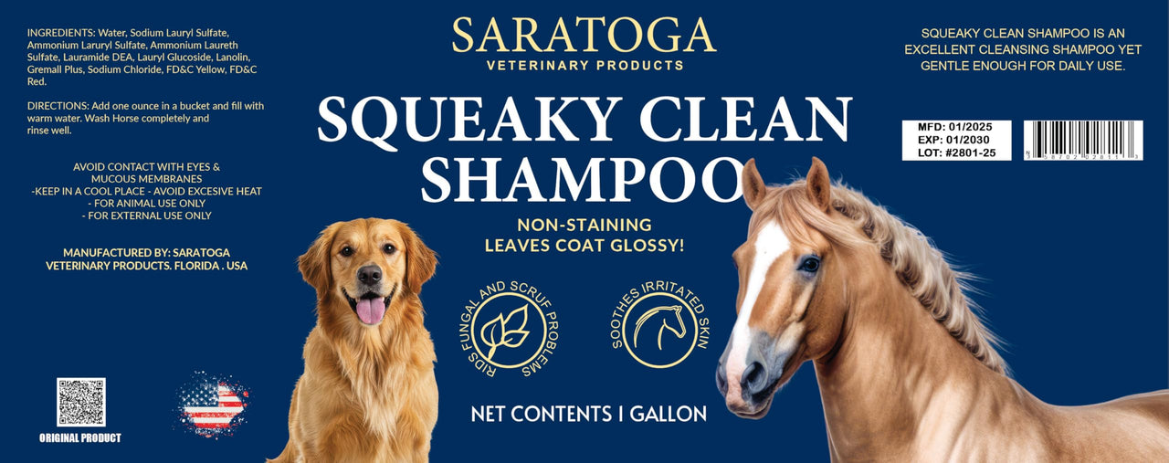 Squeaky Clean Gentle Horse Shampoo – Vet-Formulated, Sulfate-Free Equine Shampoo for Sensitive Skin, Shiny Coat, Soft Mane & Tail – Saratoga Veterinary Products