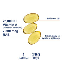 Thumbnail for Carlson - Vitamin A, 25000 IU (7500 mcg RAE), Immune Support, Vision Health, Antioxidant, Vitamin A Supplements, 250 Softgels