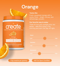 Thumbnail for Create Creatine Monohydrate Gummies for Men & Women, Boost Focus, Strength, and Endurance, Anti-Melting Formula, Vegan, Gluten-Free, Non-GMO, 1.5g of Creatine per Gummy (Orange)