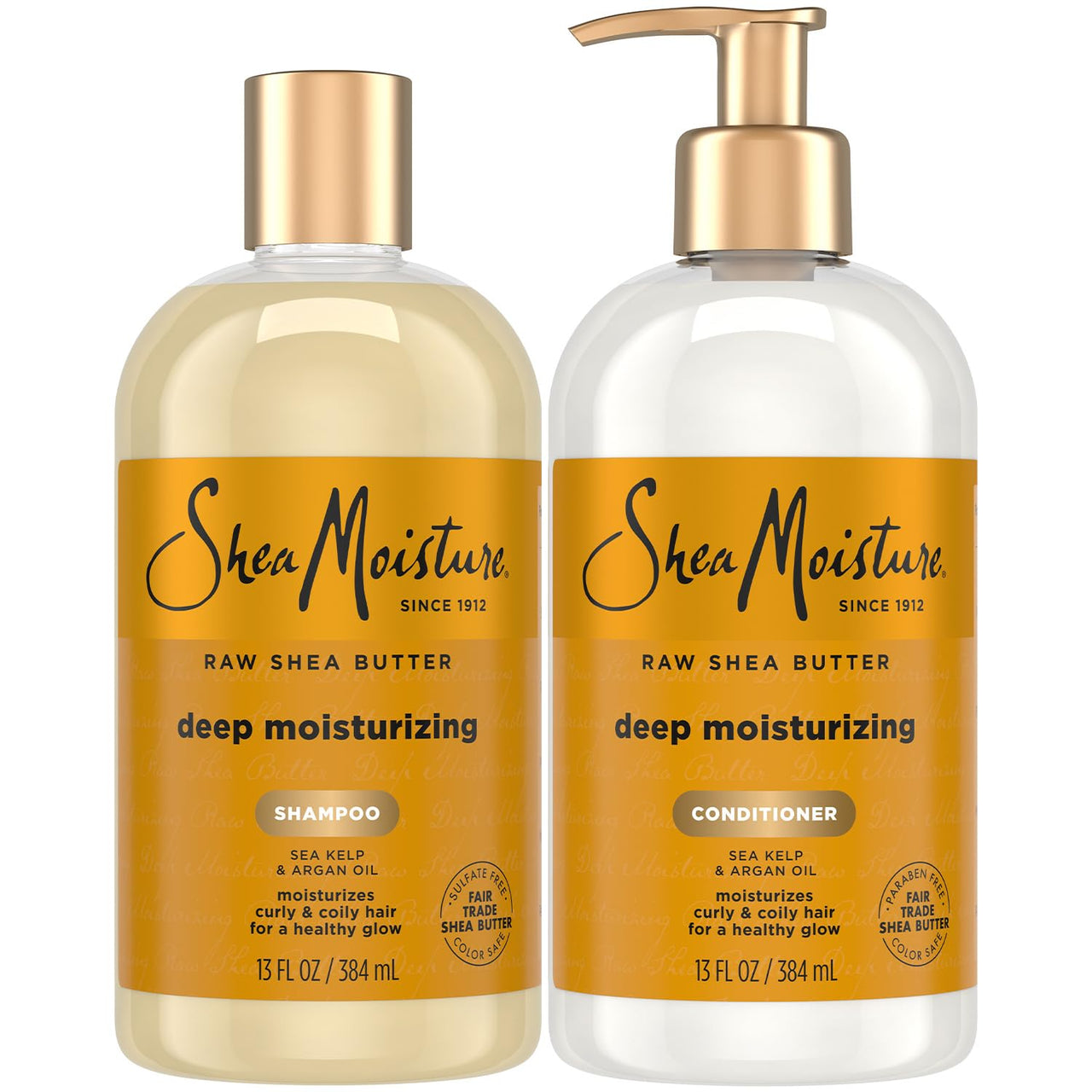 SheaMoisture Shampoo & Conditioner Set, Deep Moisturizing with Raw Shea Butter, Sea Kelp & Argan Oil for Coily & Curly Hair, 13 Oz Ea