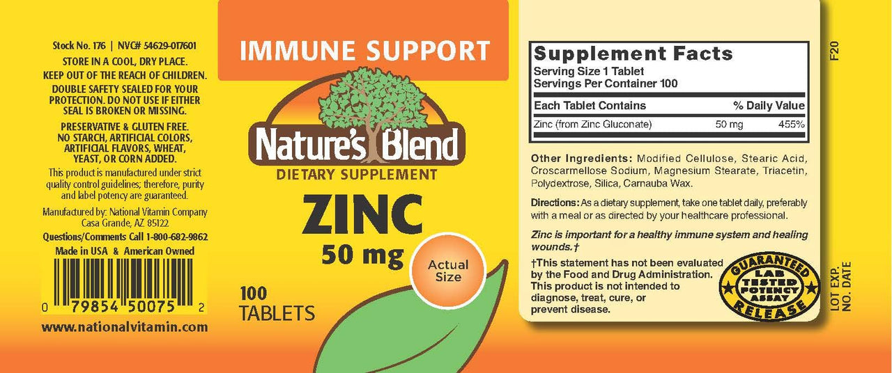 NAT B ZINC GLUC TB 50MG 100
