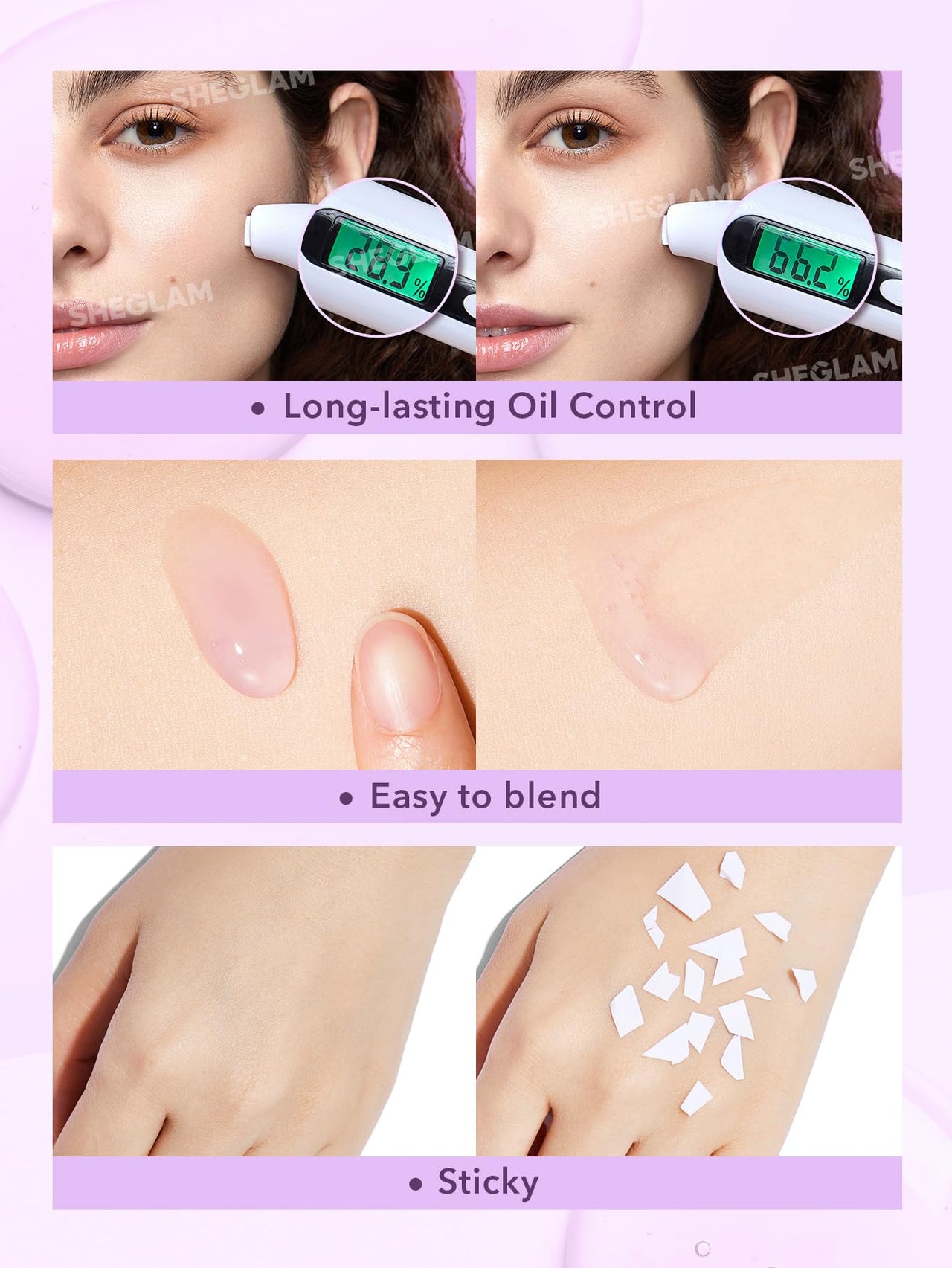 SHEGLAM Good Grip Hydrating Primer Oil Control Moisturizing Primer Gel Smooth Fine Lines Oil And Silicone-Free Face -Blueberry + Aha-Purple