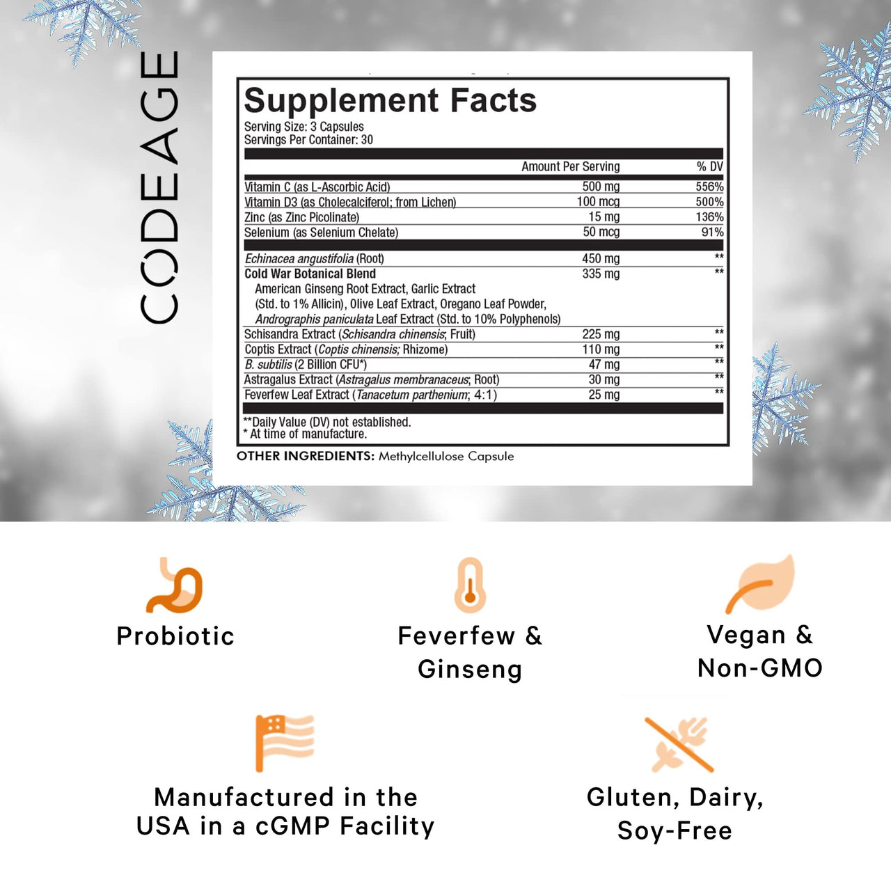 Codeage Clearhead Echinacea+ Supplement - Echinacea, Schisandra, Feverfew, Coptis, American Ginseng, Astragalus, Garlic, Probiotics, Vitamins C & D3, Zinc, Selenium - Clear Head Vitamin - 90 Capsules